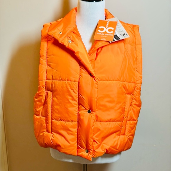 Culture Couture Women's Jacket Down Orange Weather Proof Insulated Puff Vest S - Picture 2 of 10